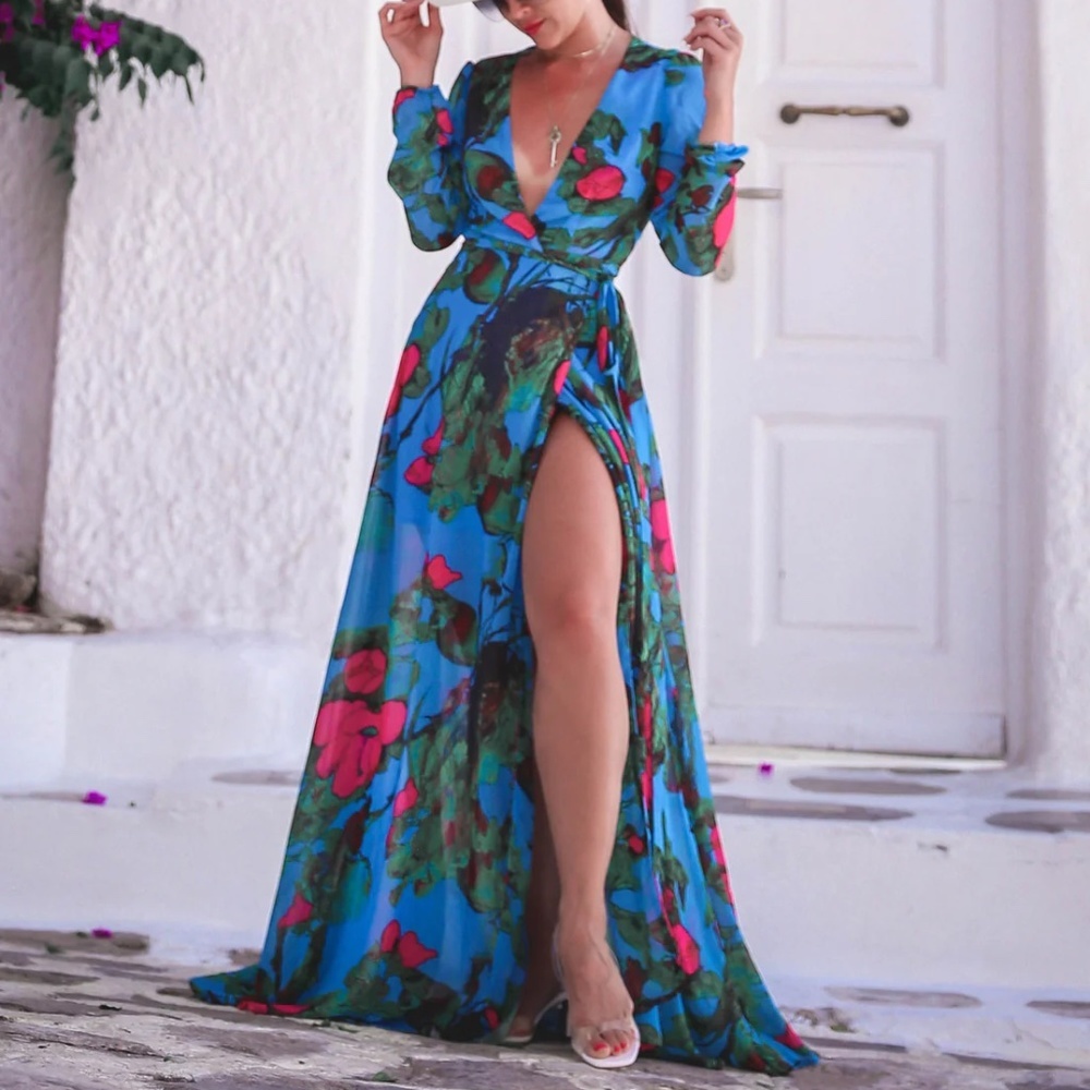 KTR Collection Summer Breeze Floral Wrap Maxi Dress